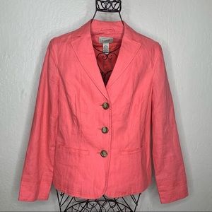 LL Bean Coral Pink 100% Linen Blazer Jacket